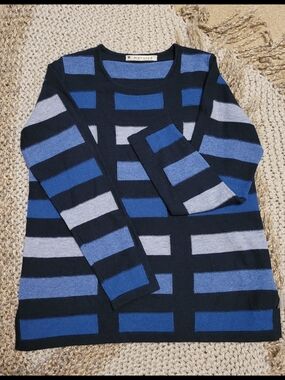 Mansted Denmark Blue & Gray Casual Collegiate Preppy Fall Wool Crewneck Sweater